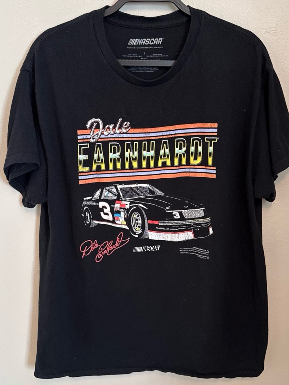 Nascar Black Dale Earnhardt Graphic Racing Tee with Multicolor Print